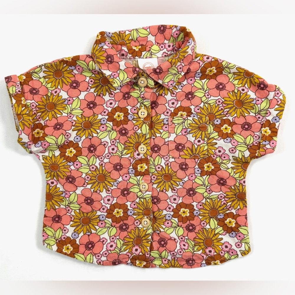 WONDER NATION Baby Girls' Floral‎ Hippie Linen Blend Casual Button Down Size 18M